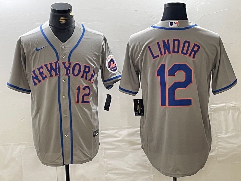 Men New York Mets #12 Lindor Grey 2024 Nike Game MLB Jersey style 1